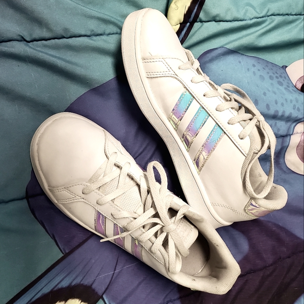Adidas Superstar leather sneakers with iridescent stripes US size 4